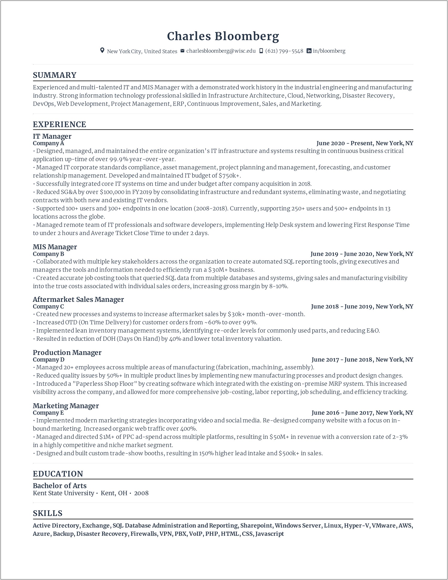 Resume Examples For New Information Technology Professionals