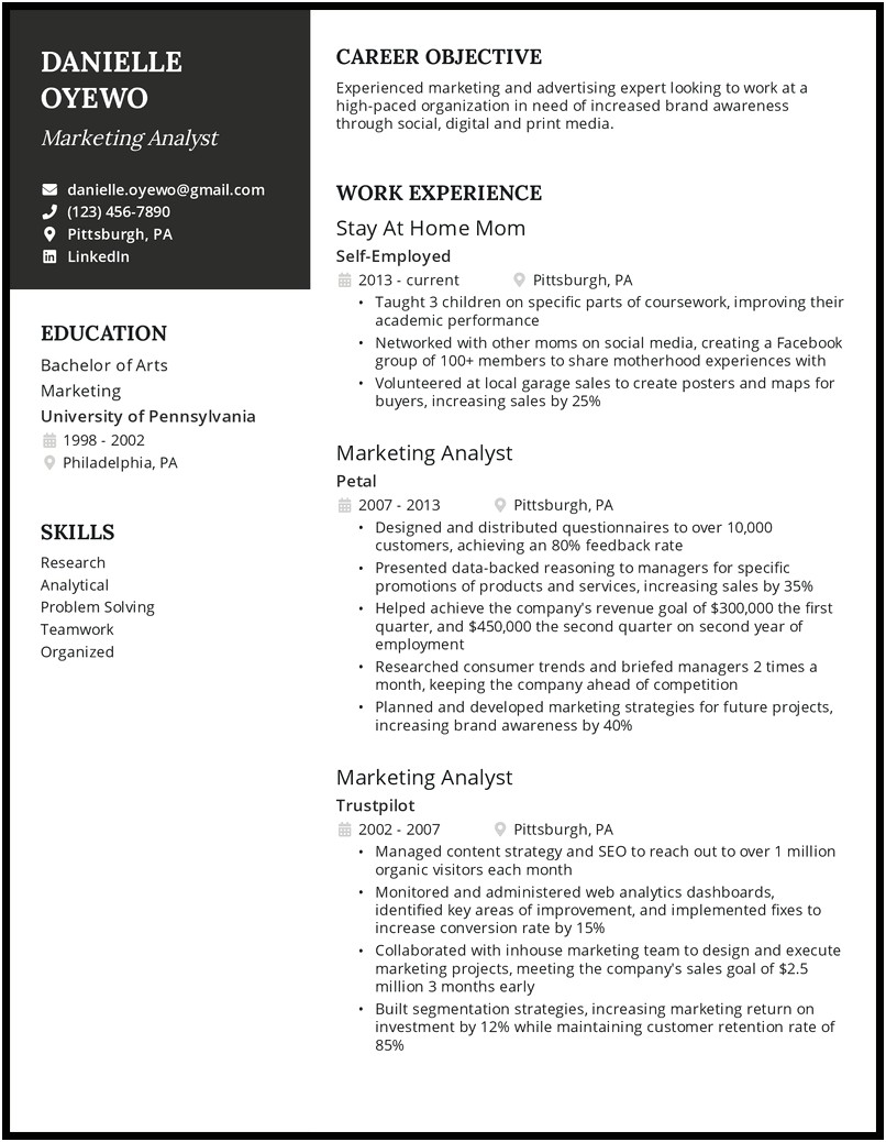 Resume Examples For Older Stay At Home Mom