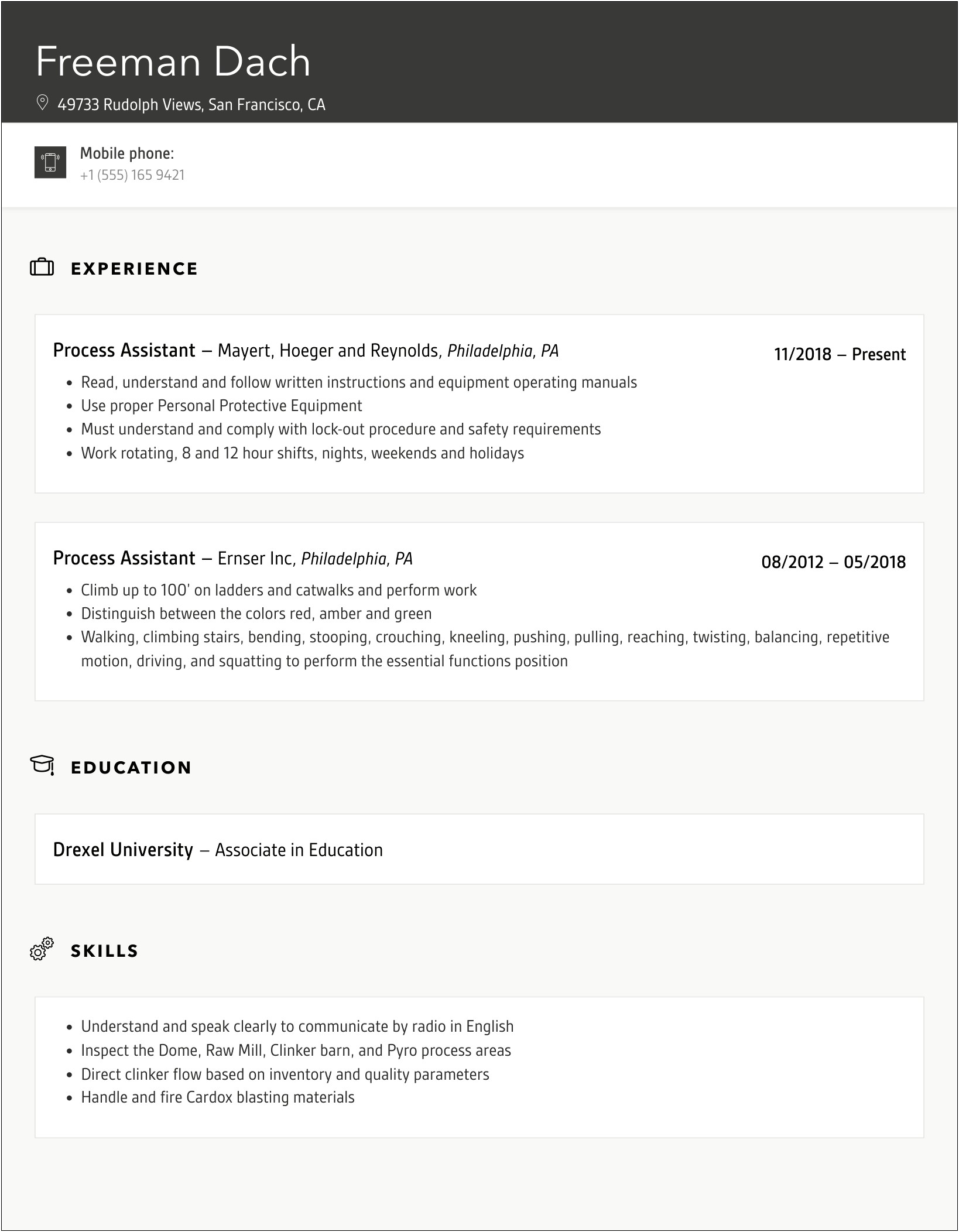 Resume Examples For Process Assistant Warehouse Amazon