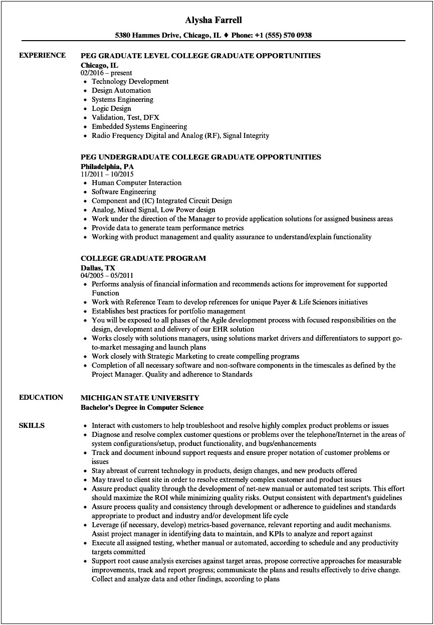 Resume Examples For Recent College Grads