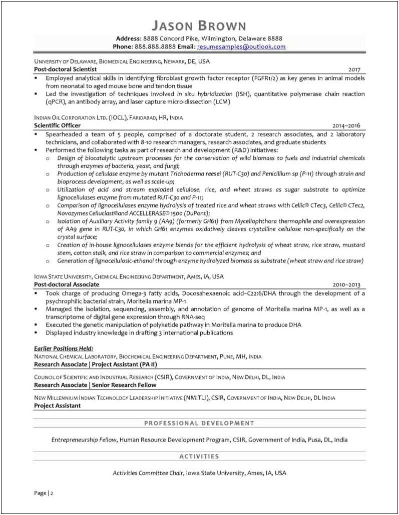 Resume Examples For Research Scientist In Pharmaceutical