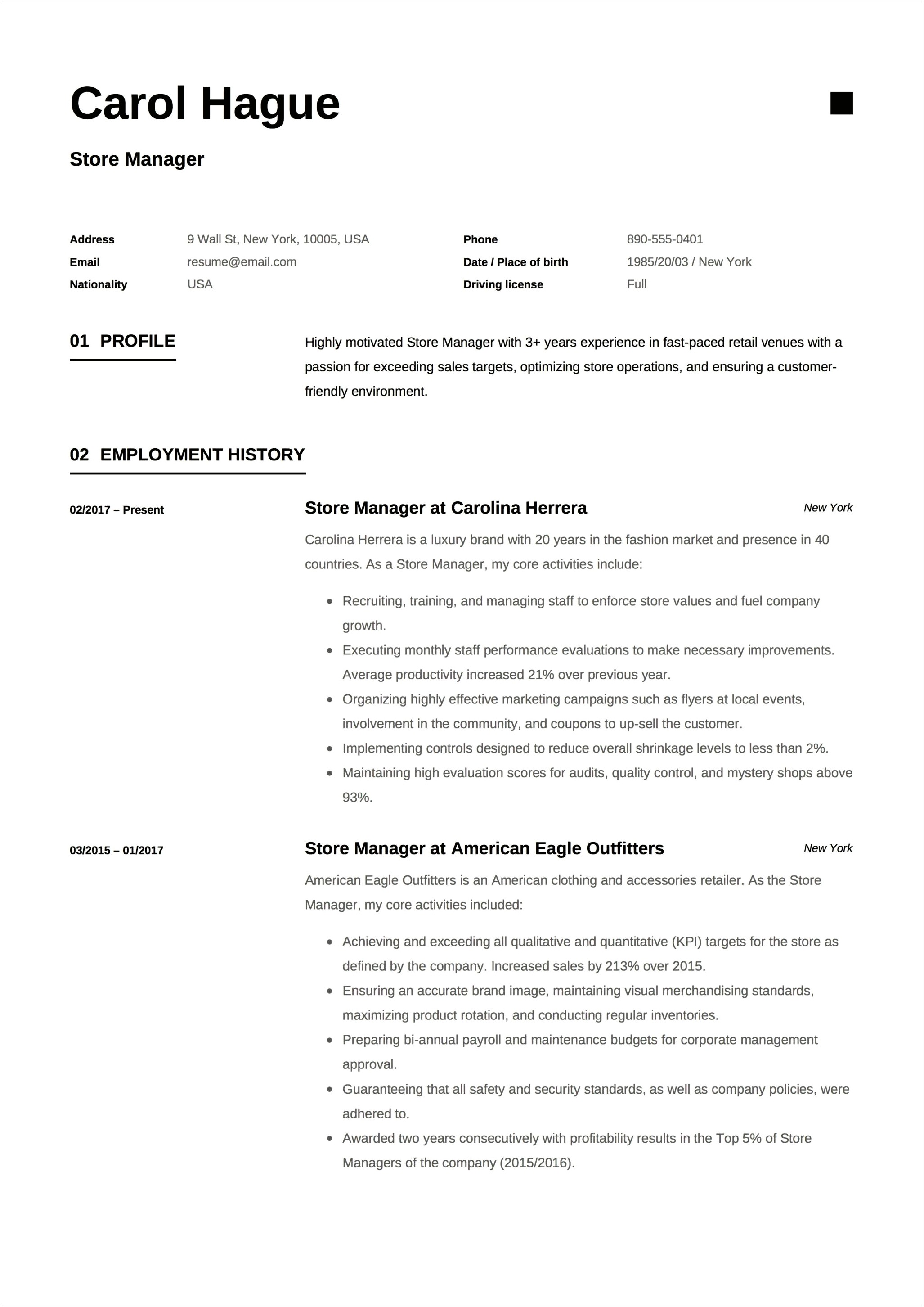 Resume Examples For Retail Management Assistant