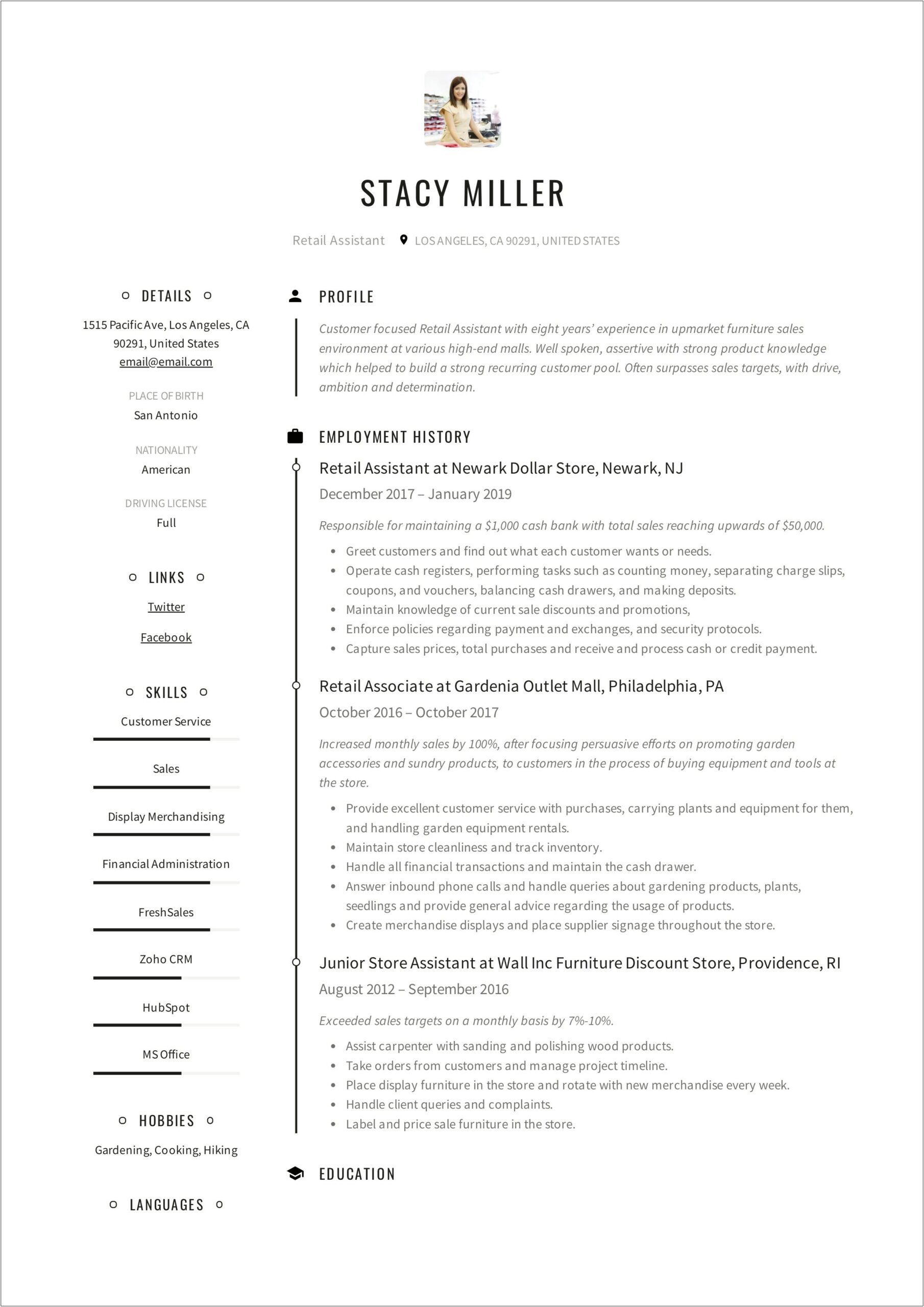 Resume Examples For Retail Sales Position