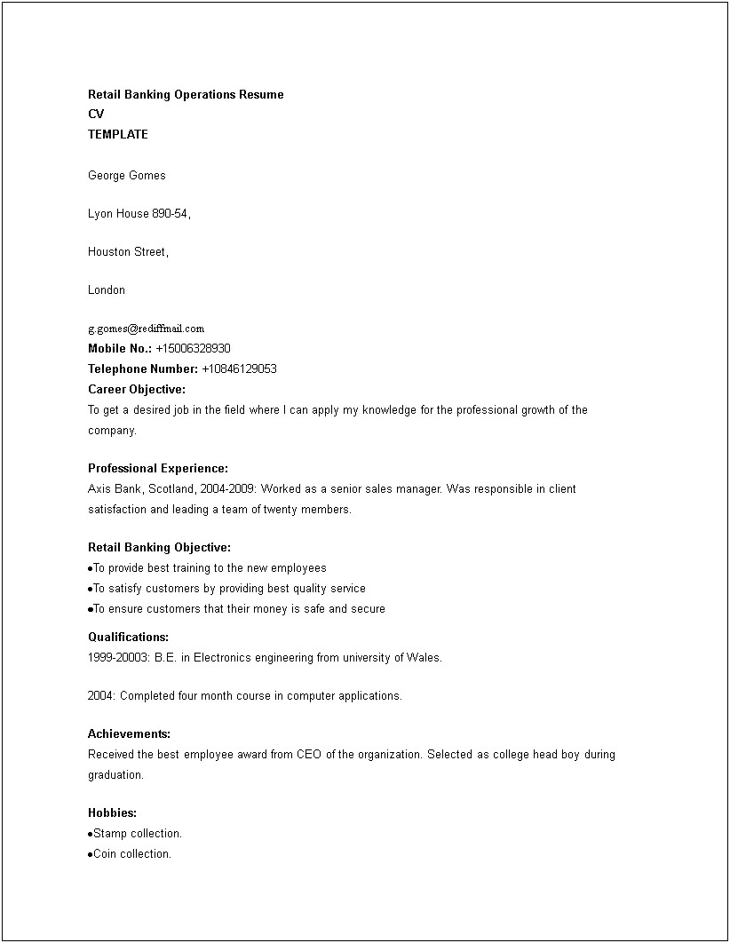 Resume Examples For Retail With No Work Experience