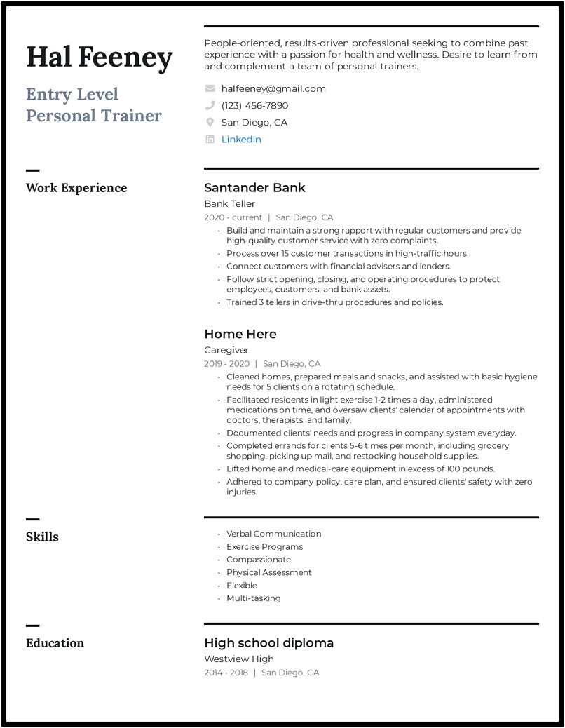 Resume Examples For Spin Instructor No Experience