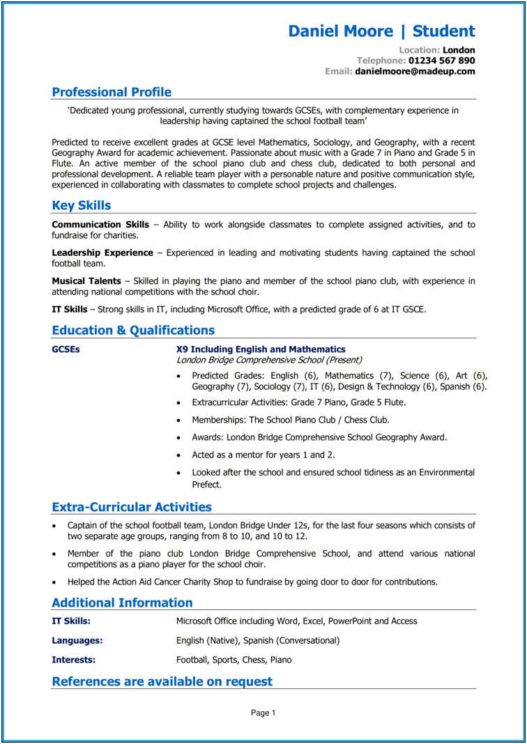 Resume Examples For Students With Little Work Experience