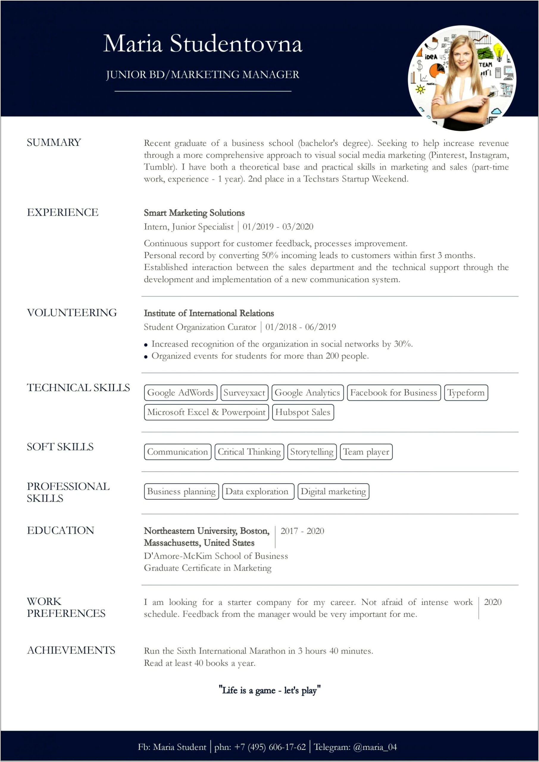 Resume Examples For Students With No Job Experience