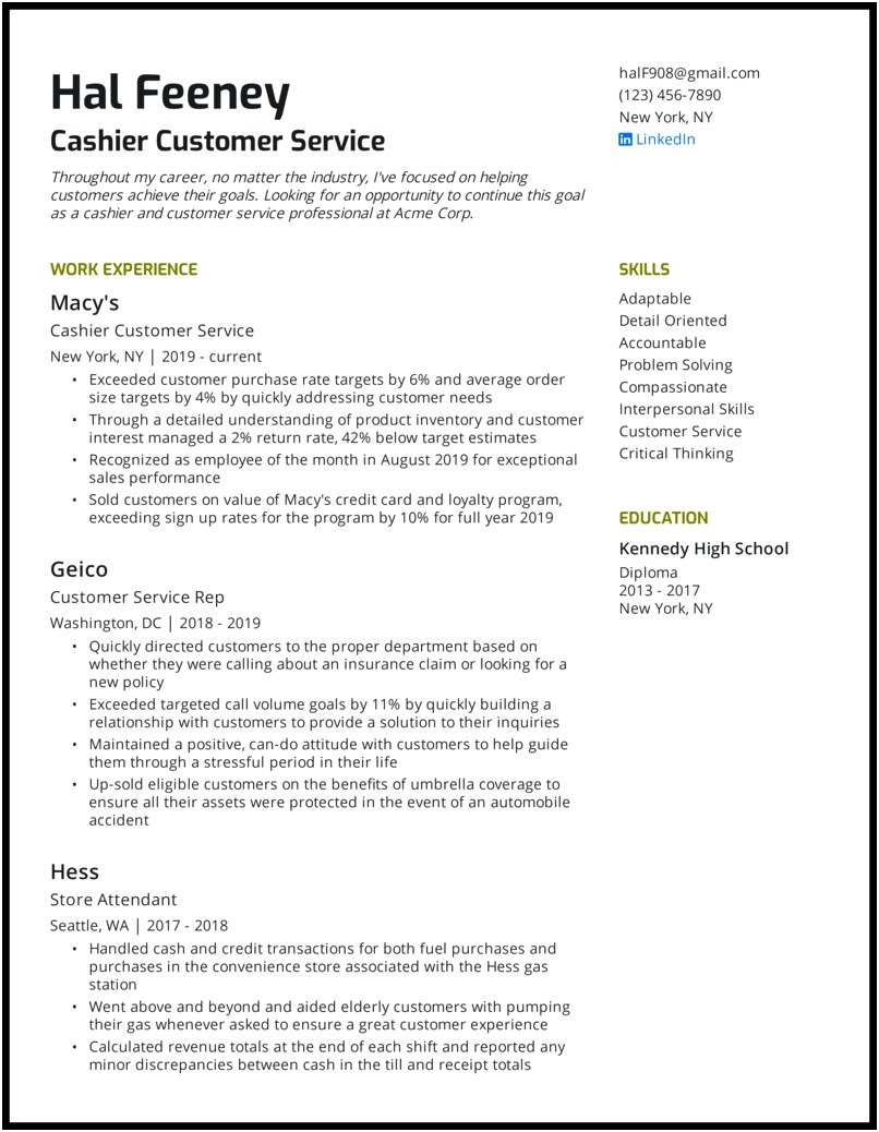 Resume Examples Of Gas Station Cashier