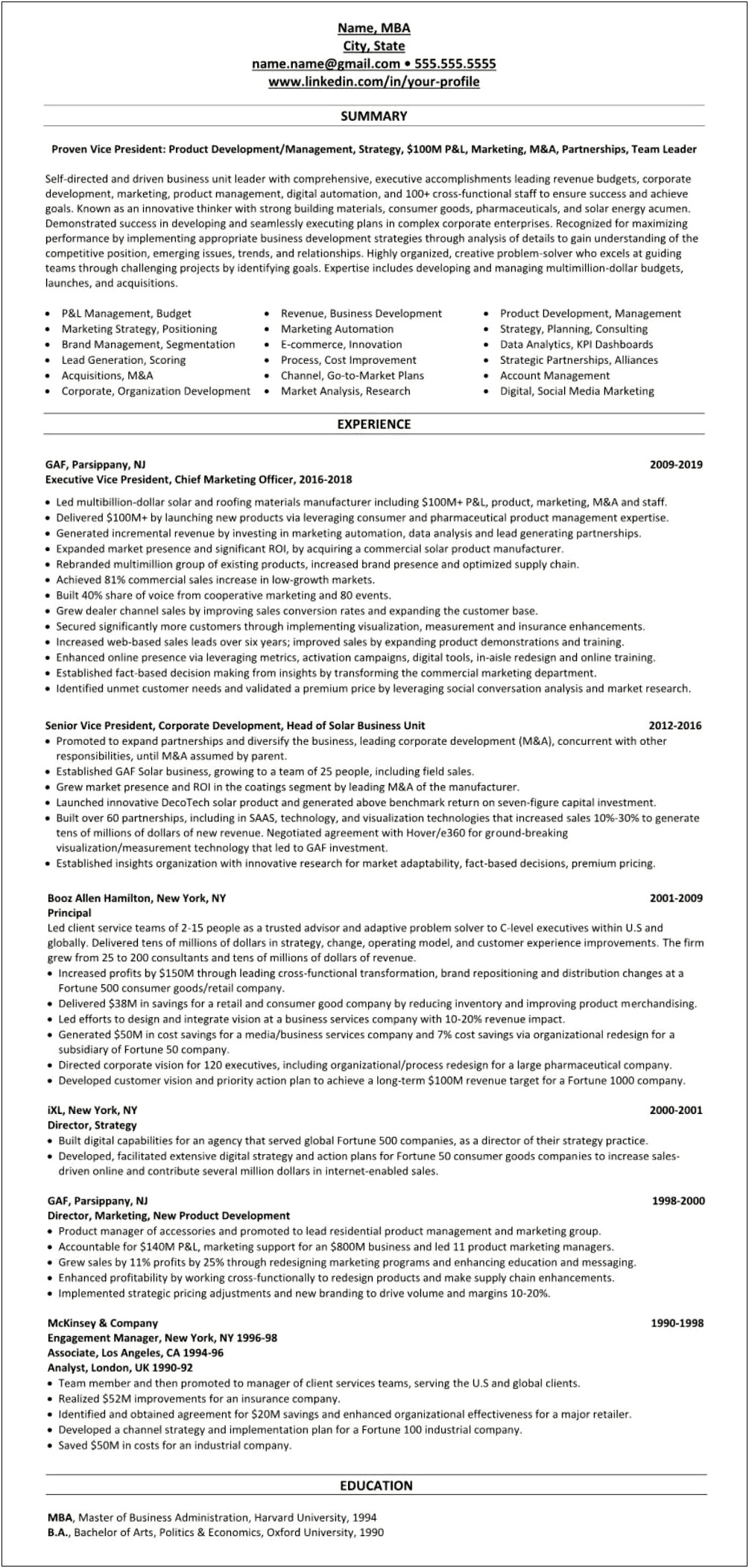 Resume Examples Of Managing Budget And P&l