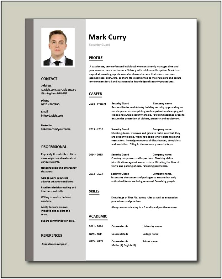 Resume Examples Of Security Guard Jobs