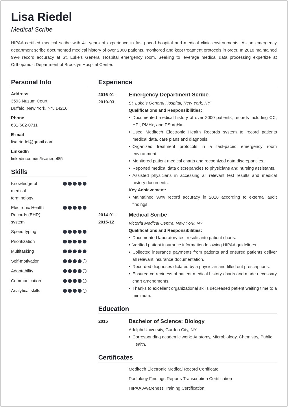Resume Examples To Apply For Scribe