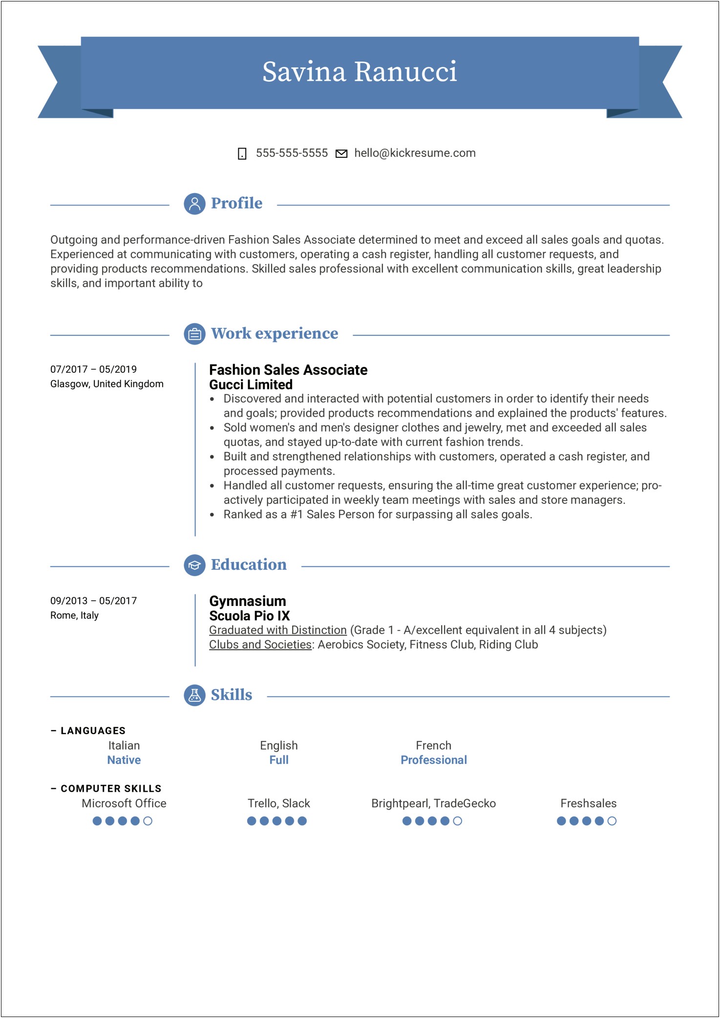 Resume Examples Work Experience For Sales Associate