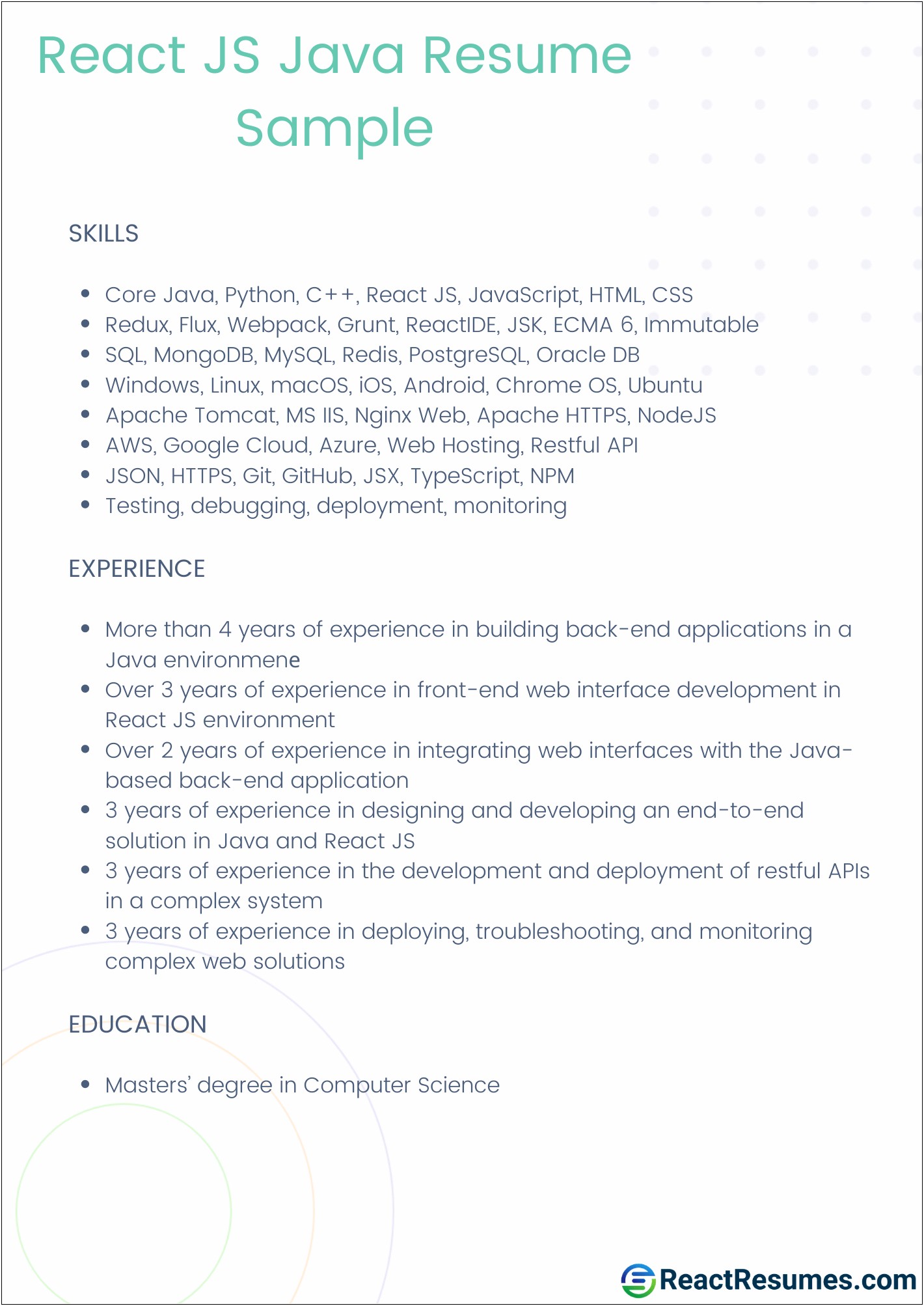Resume For 6 Years Sample Java