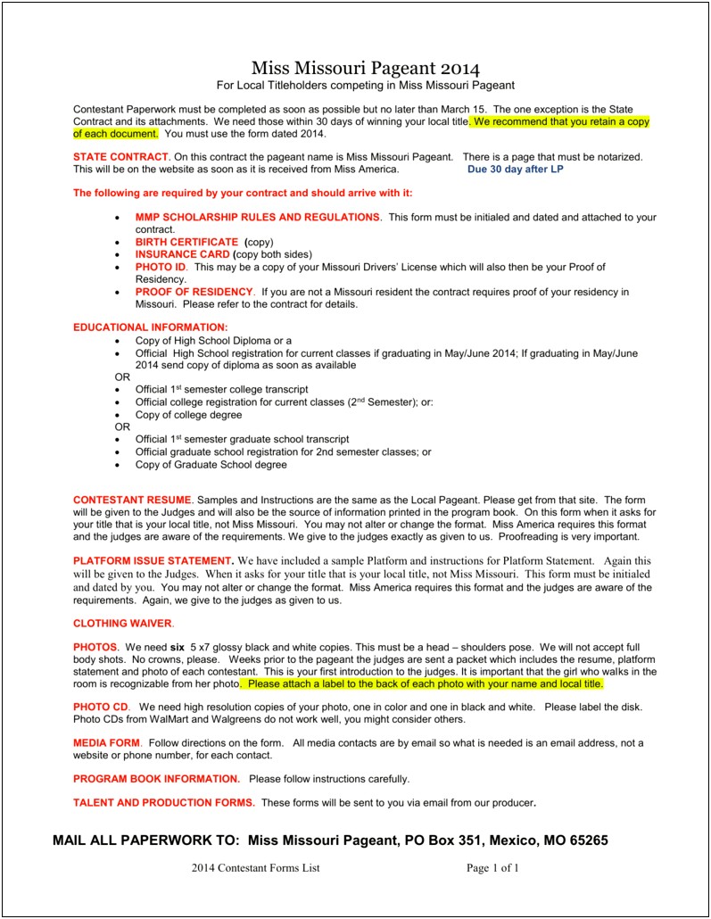 Resume For A Beauty Pageant Sample