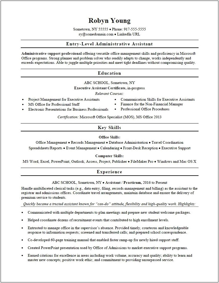 Resume For A Doctos Office Filing Job