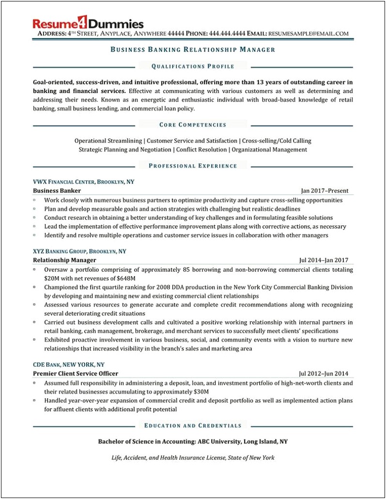 Resume For A Job In A Bank