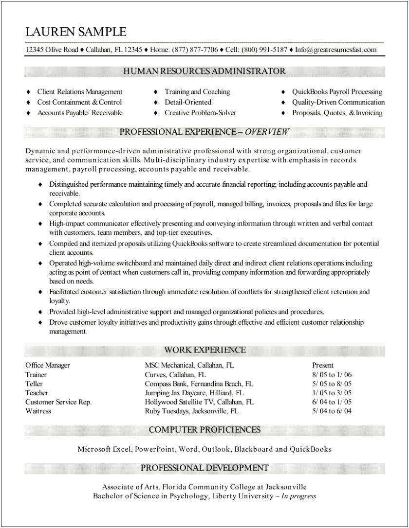 Resume For A Payroll And Benefits Manager