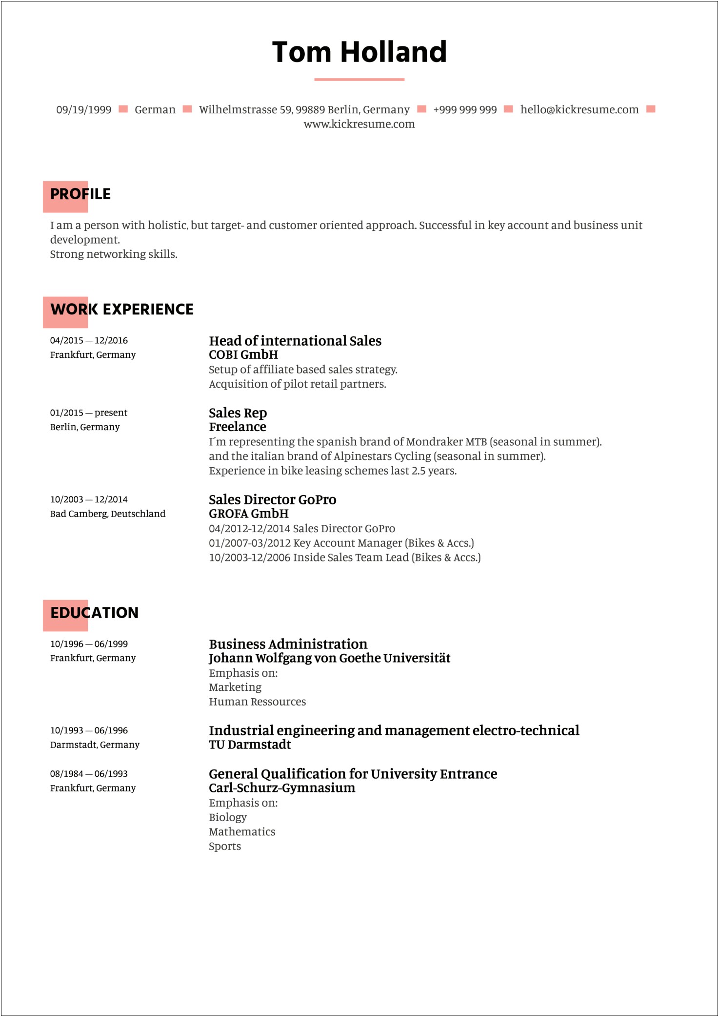 Resume For A Sales And Marketing Manager