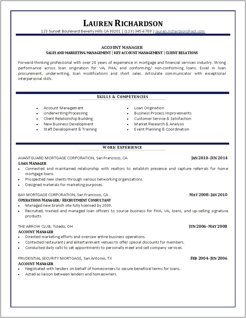 Resume For Account Manager Skin Care Sales