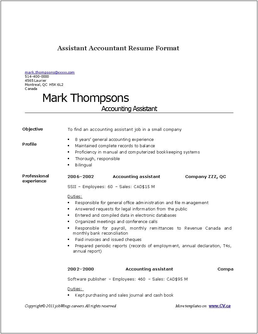 Resume For Accounting And Book Keeper Jobs