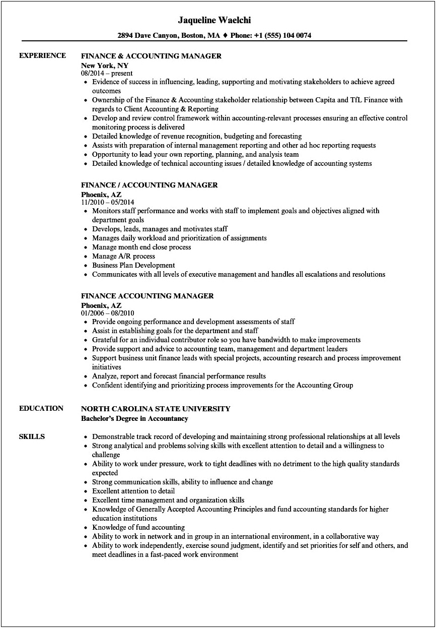 Resume For Accounting Manager Office Manager