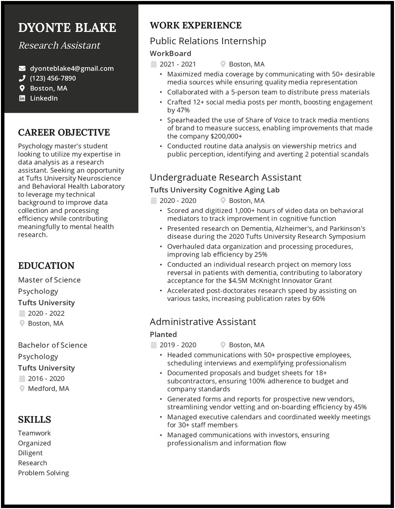Resume For Applying To Graduate School Sample