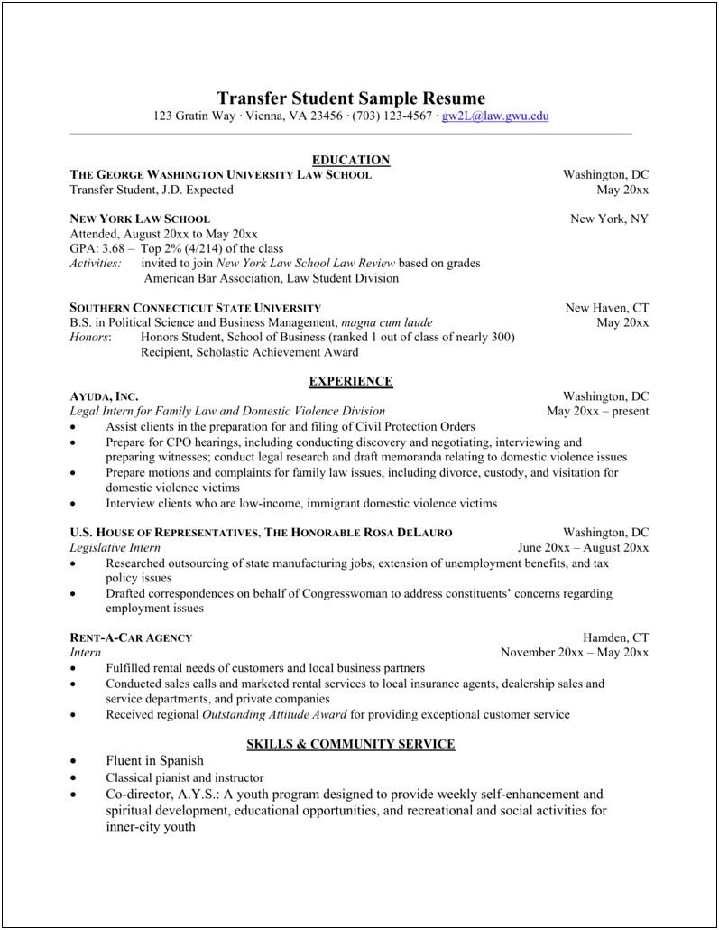 Resume For Applying To Law School