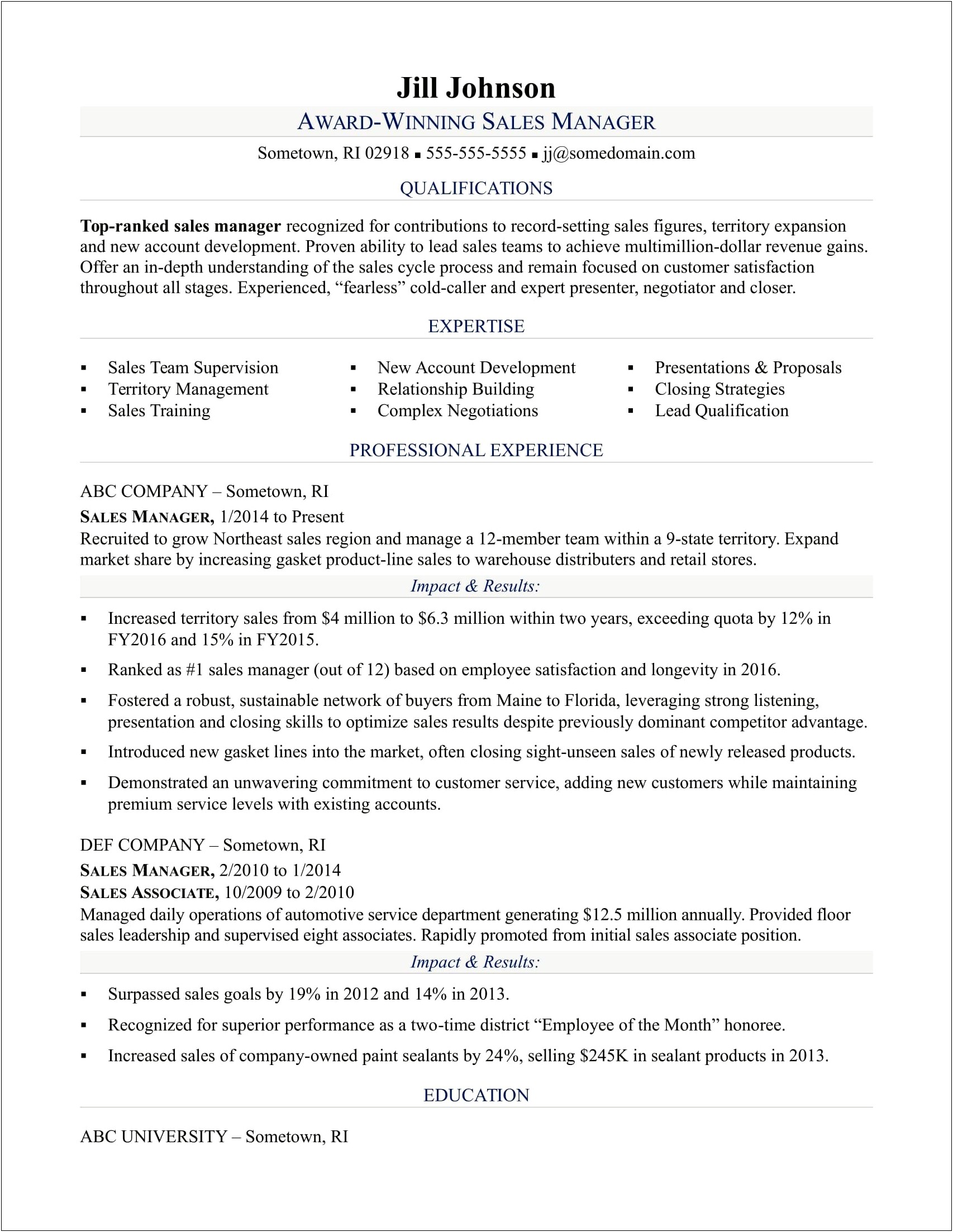 Resume For Area Sales Manager In Retail