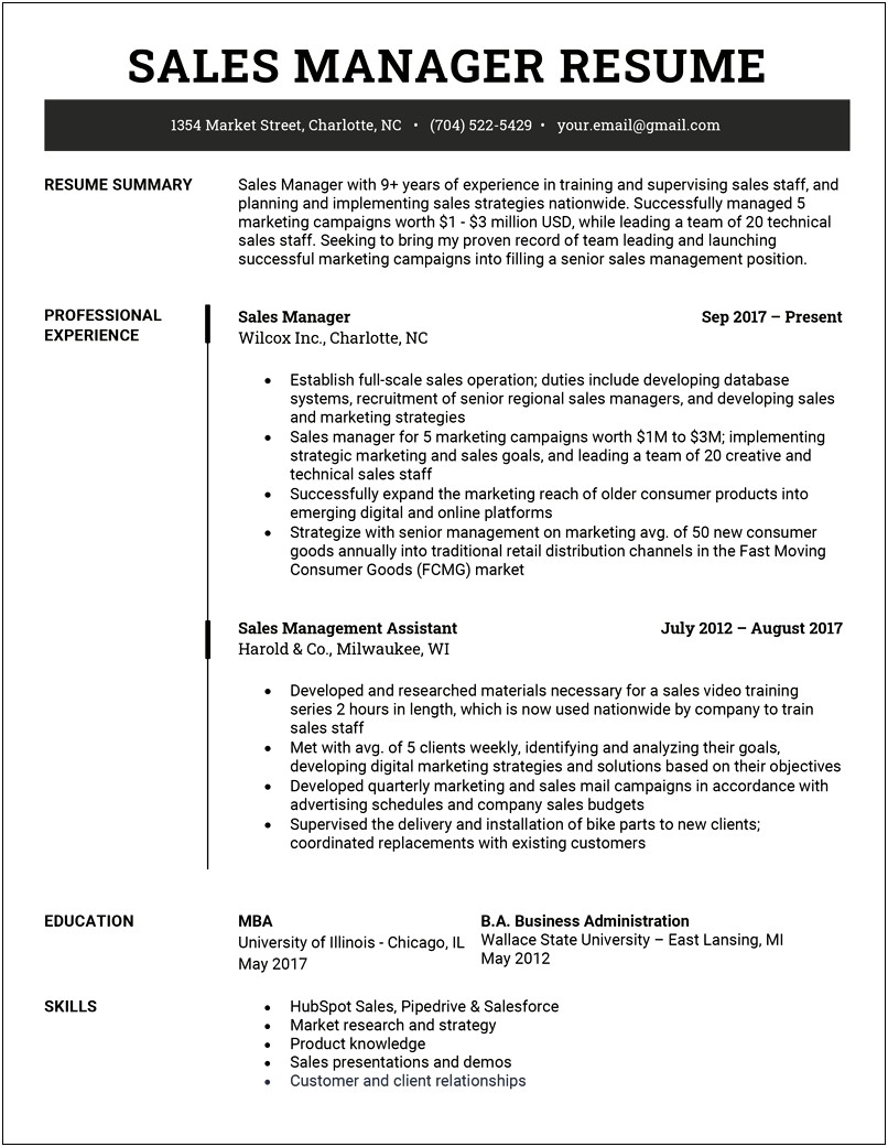 Resume For Brand Marketing Sales Manager