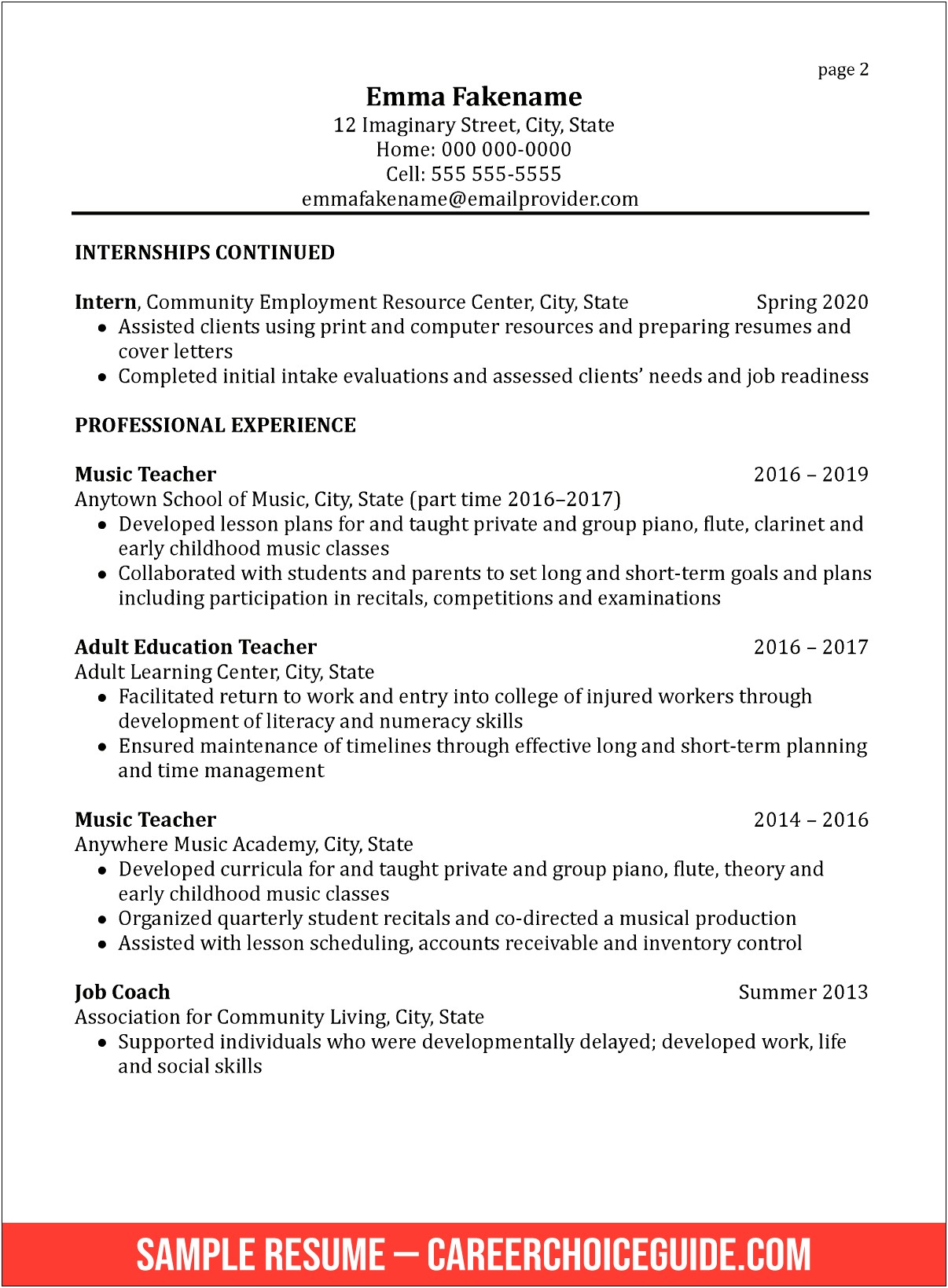 Resume For Career Education Teaching Job