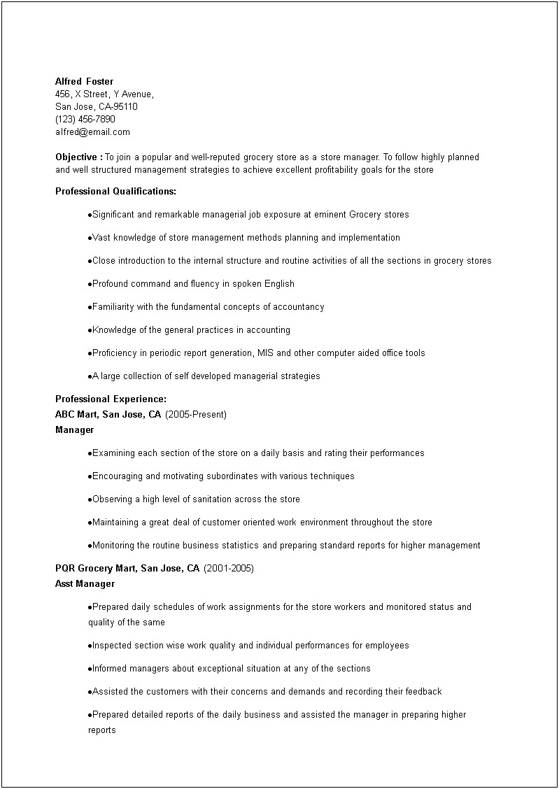 Resume For Cell Phone Store Manager