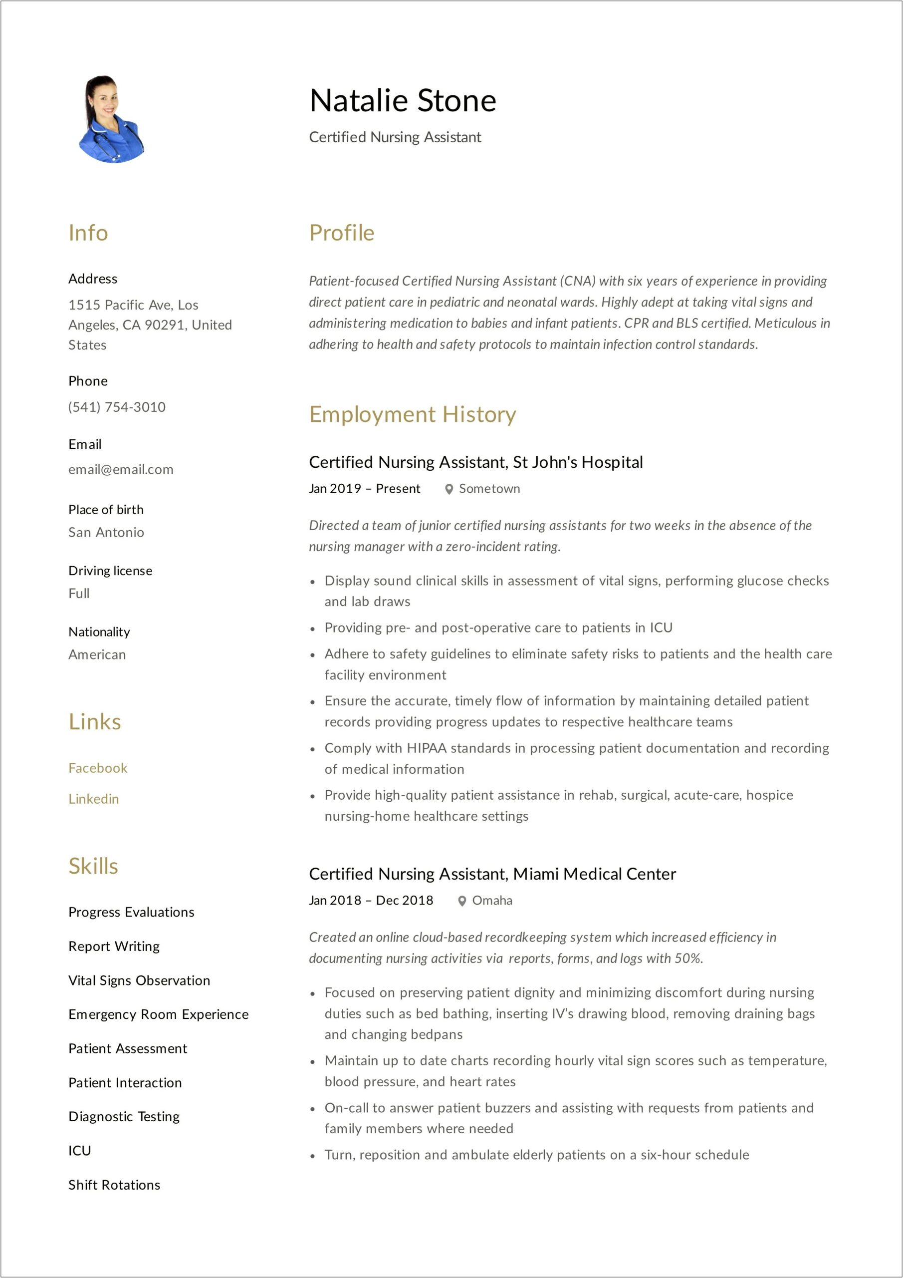 Resume For Certified Nursing Assistant Objective
