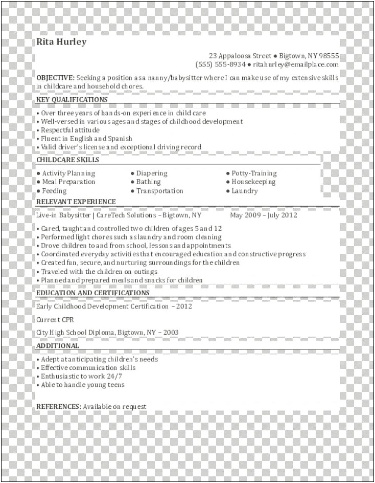 Resume For Child Care Worker Jobs