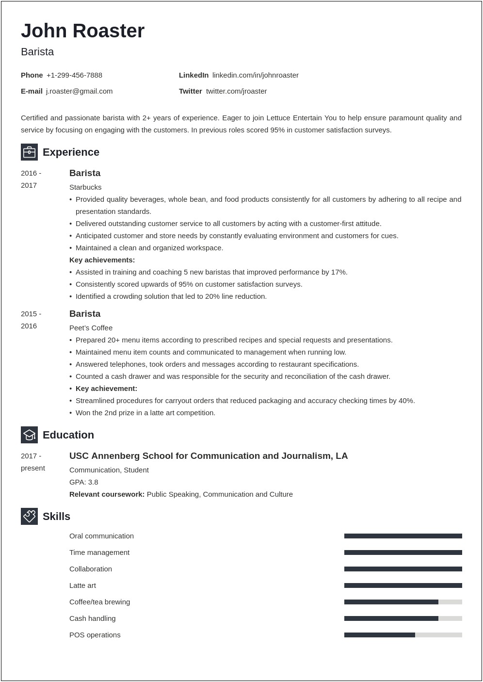 Resume For Coffee Shop No Experience