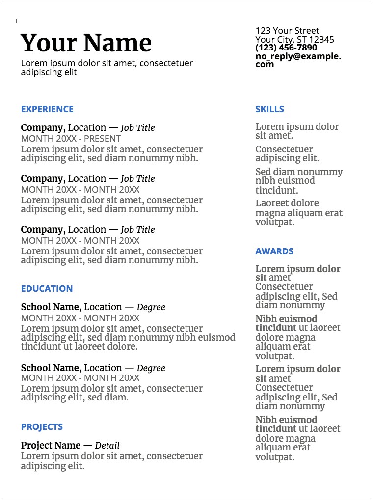 Resume For College Template Google Docs