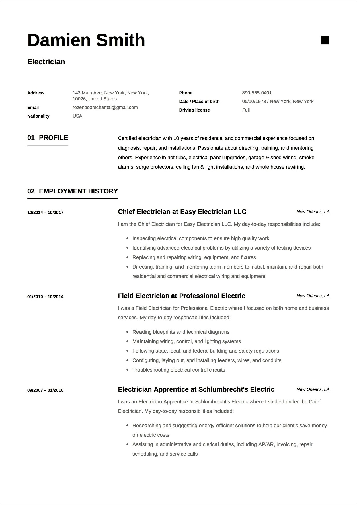 Resume For Electrician Helper With No Experience