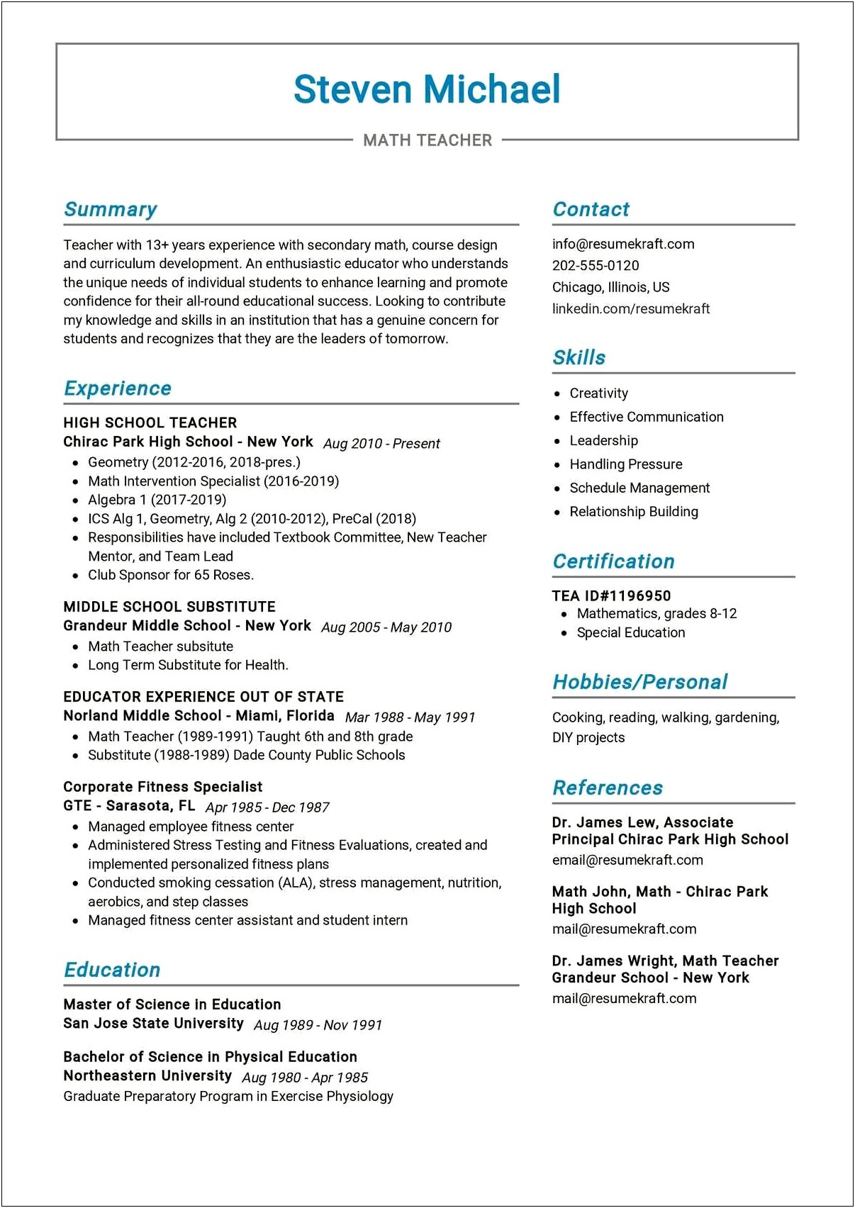 Resume For Elementary Principal With No Experience