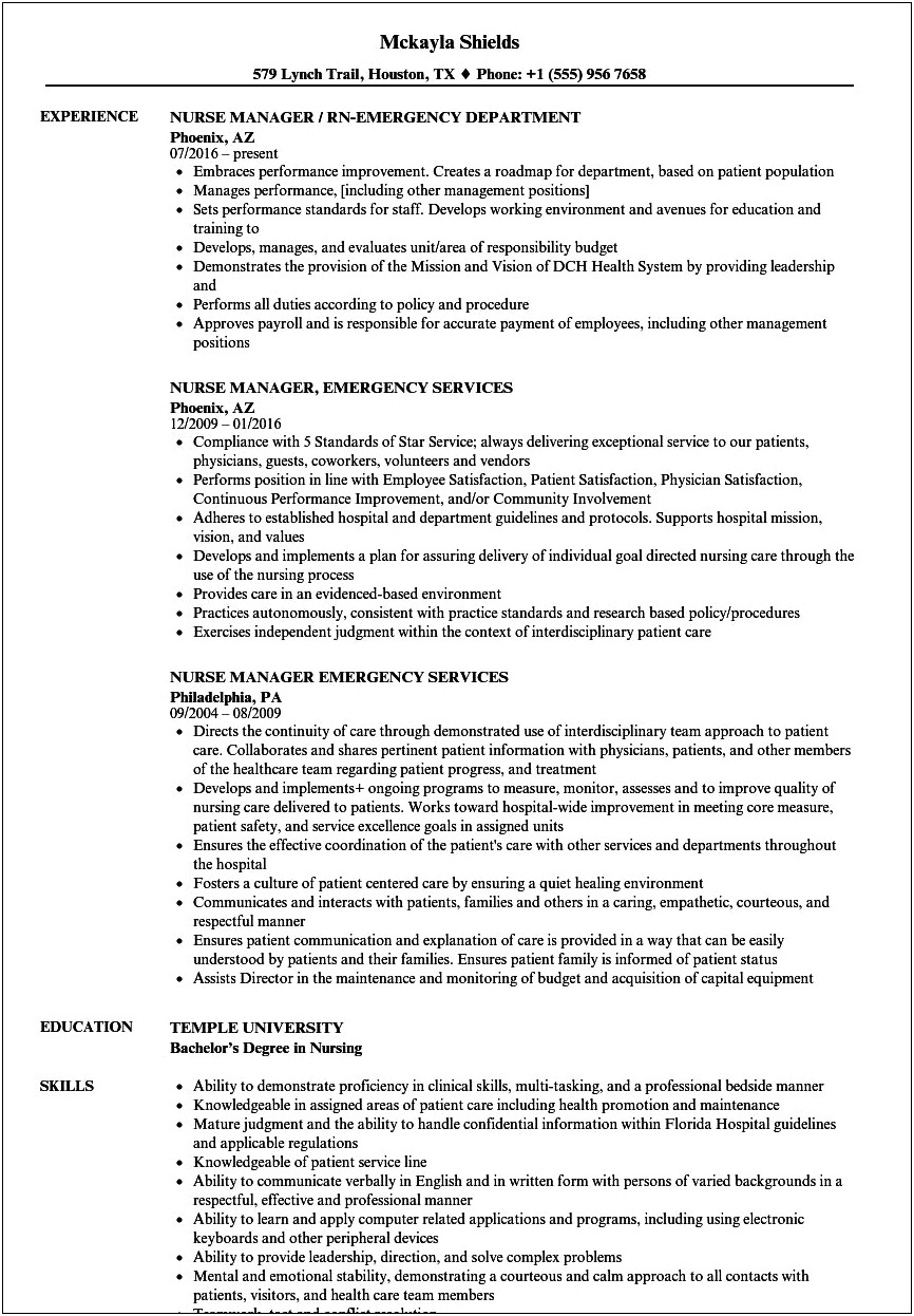 Resume For Emergency Room Nurse Examples