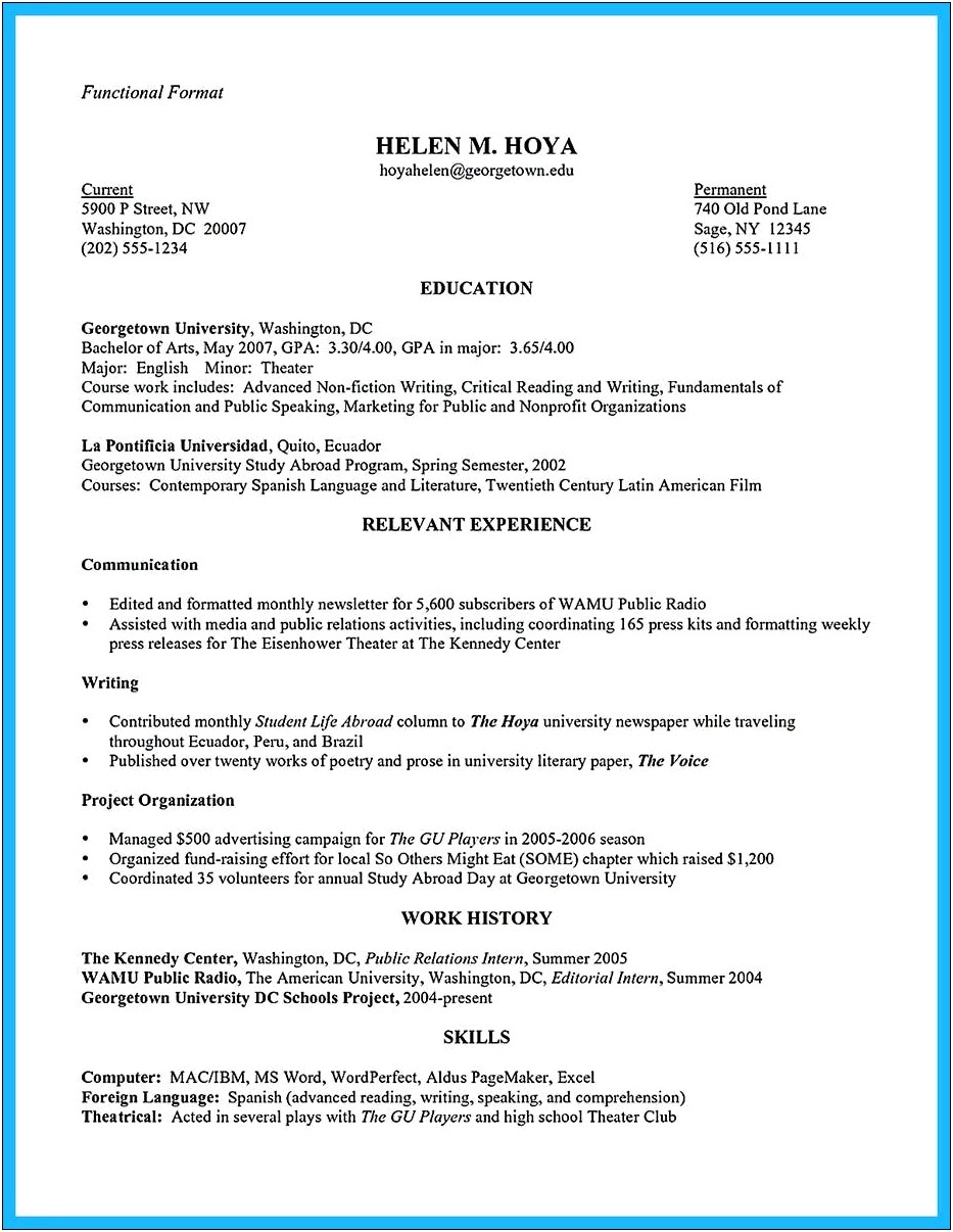 Resume For English Major No Experience