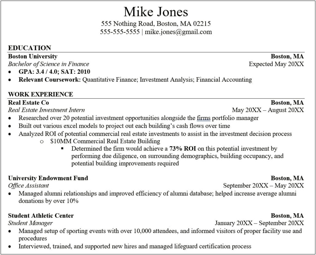 Resume For Experience In Investment Banking