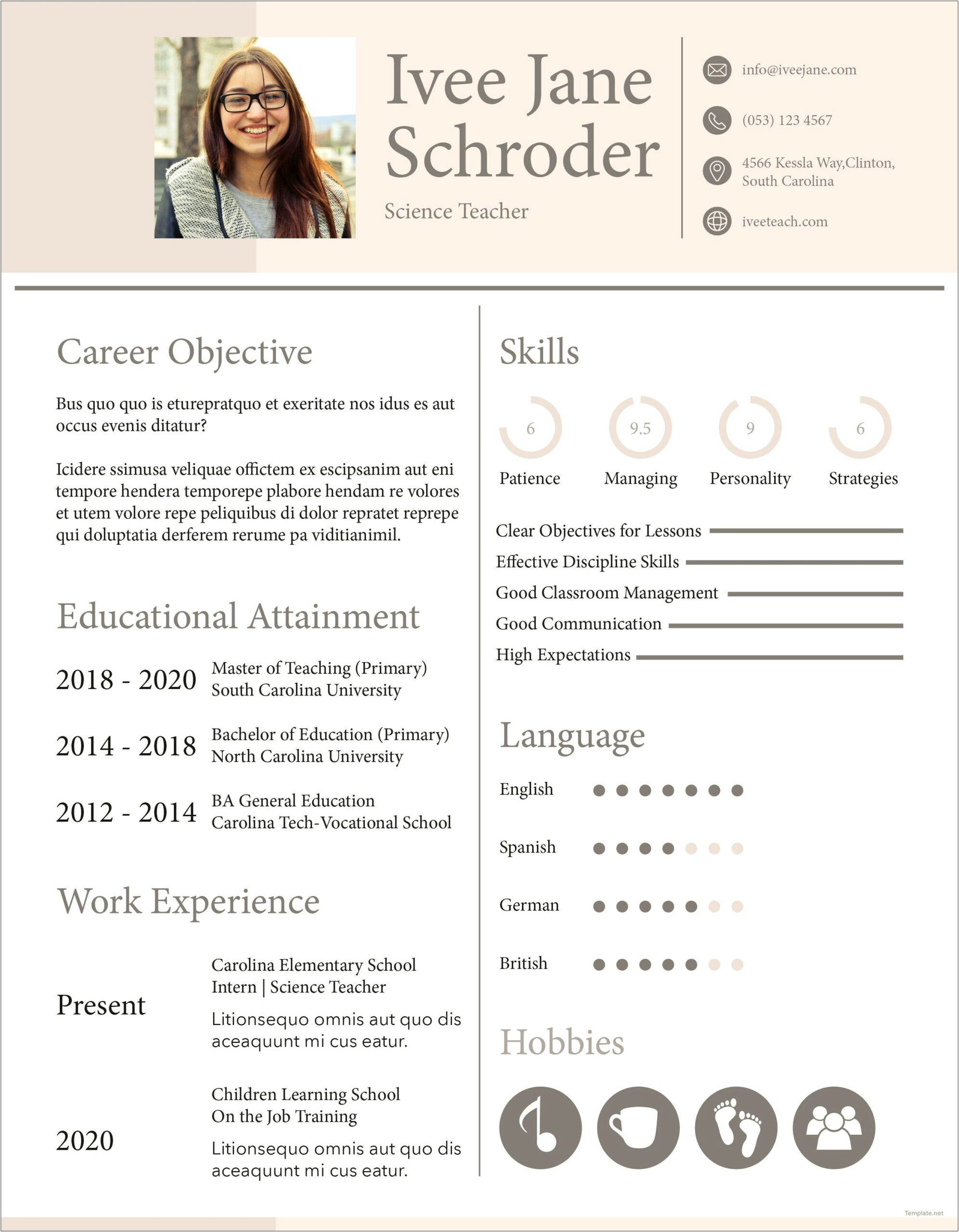 Resume For Fresher Teacher Job Pdf