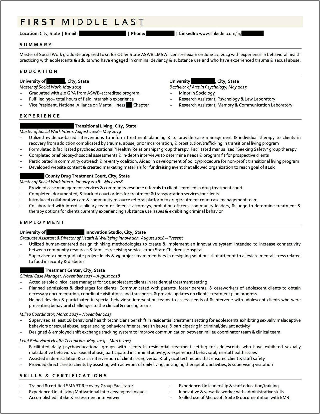 Resume For Graduate School Application Social Work