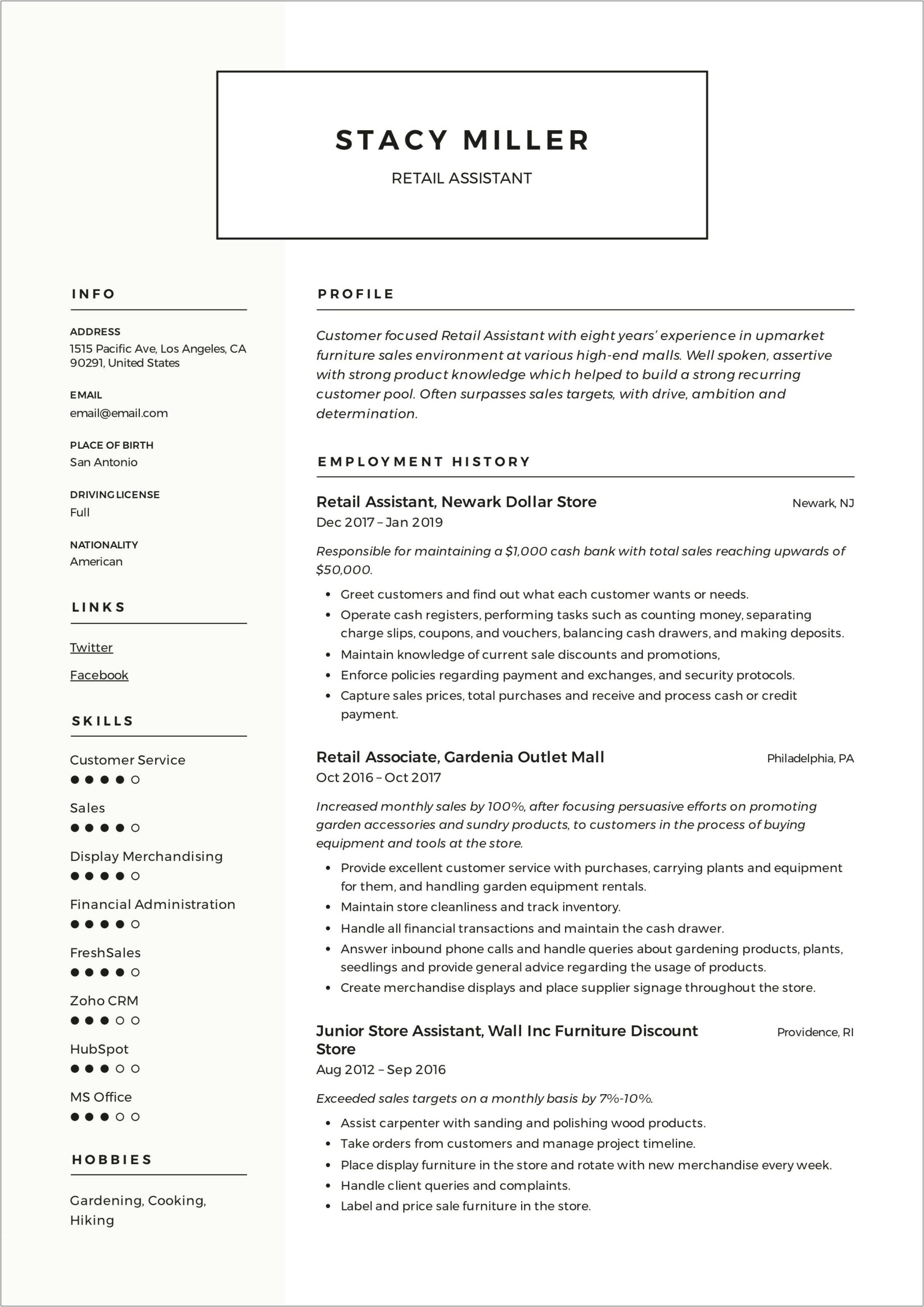 Resume For Grocery Store Assistant Manager