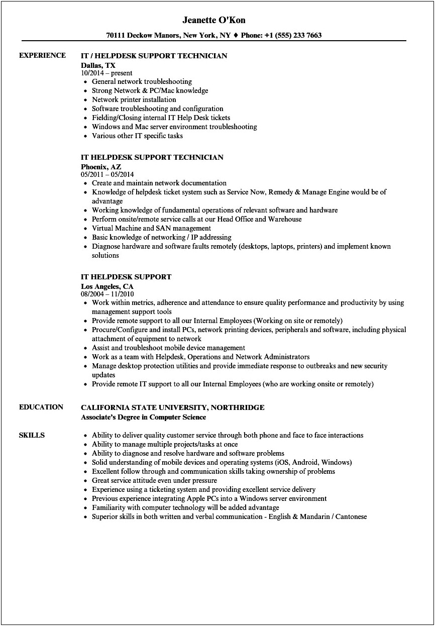 Resume For Helpdesk With No Experience