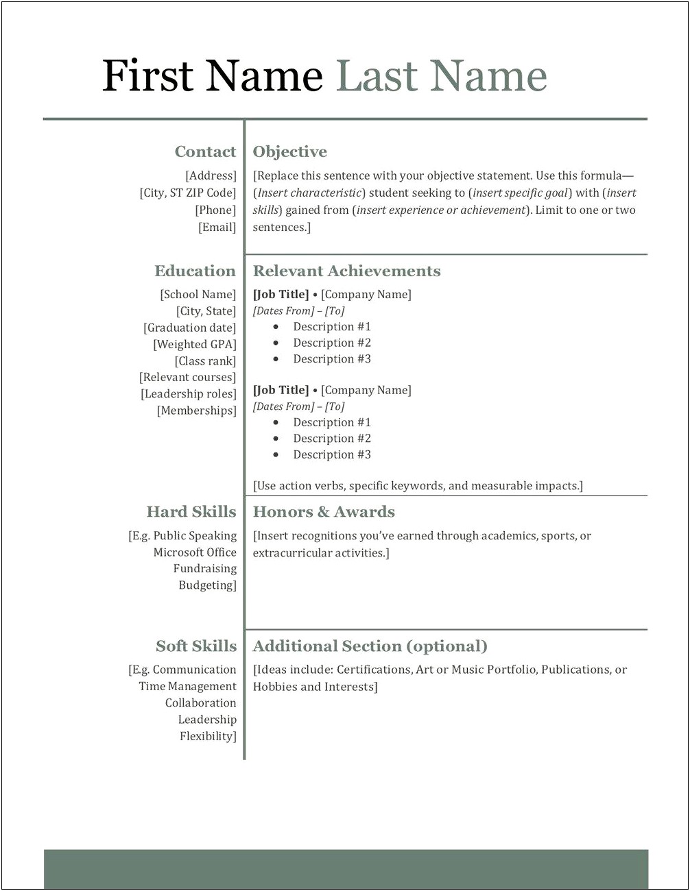 Resume For High School Student Objective