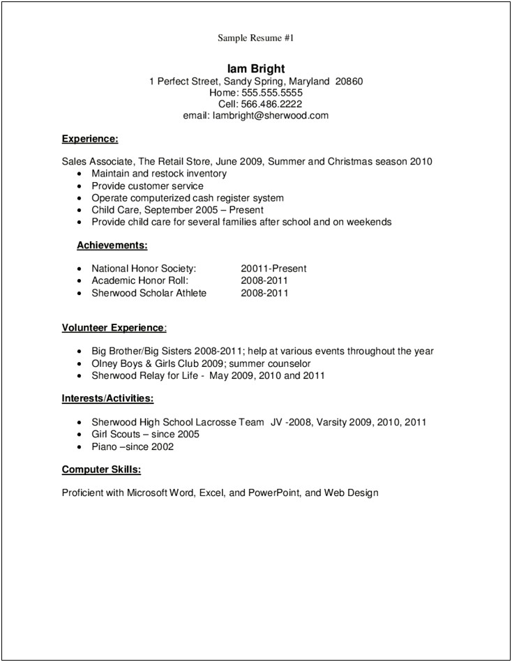Resume For High School Students Free