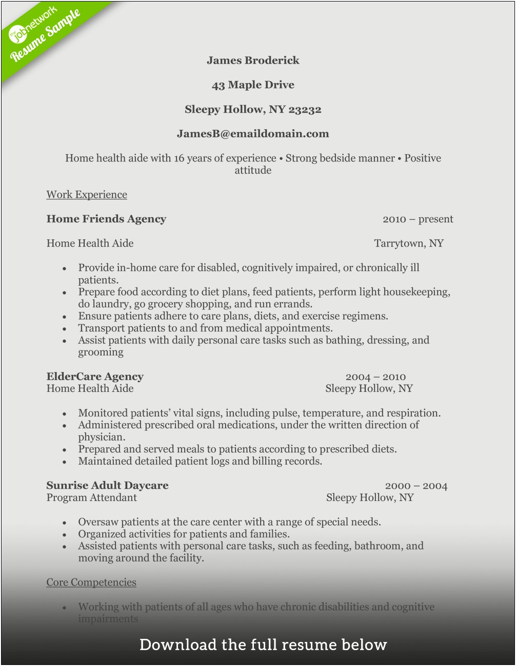 Resume For Home Care Aide Example