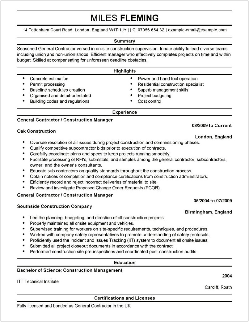 Resume For Independent Contractor Free Template