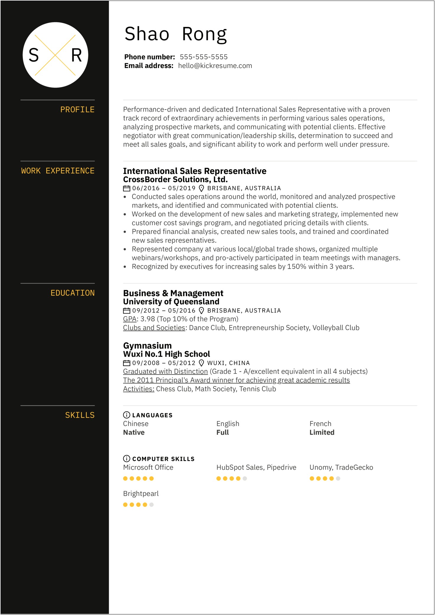 Resume For International School In China