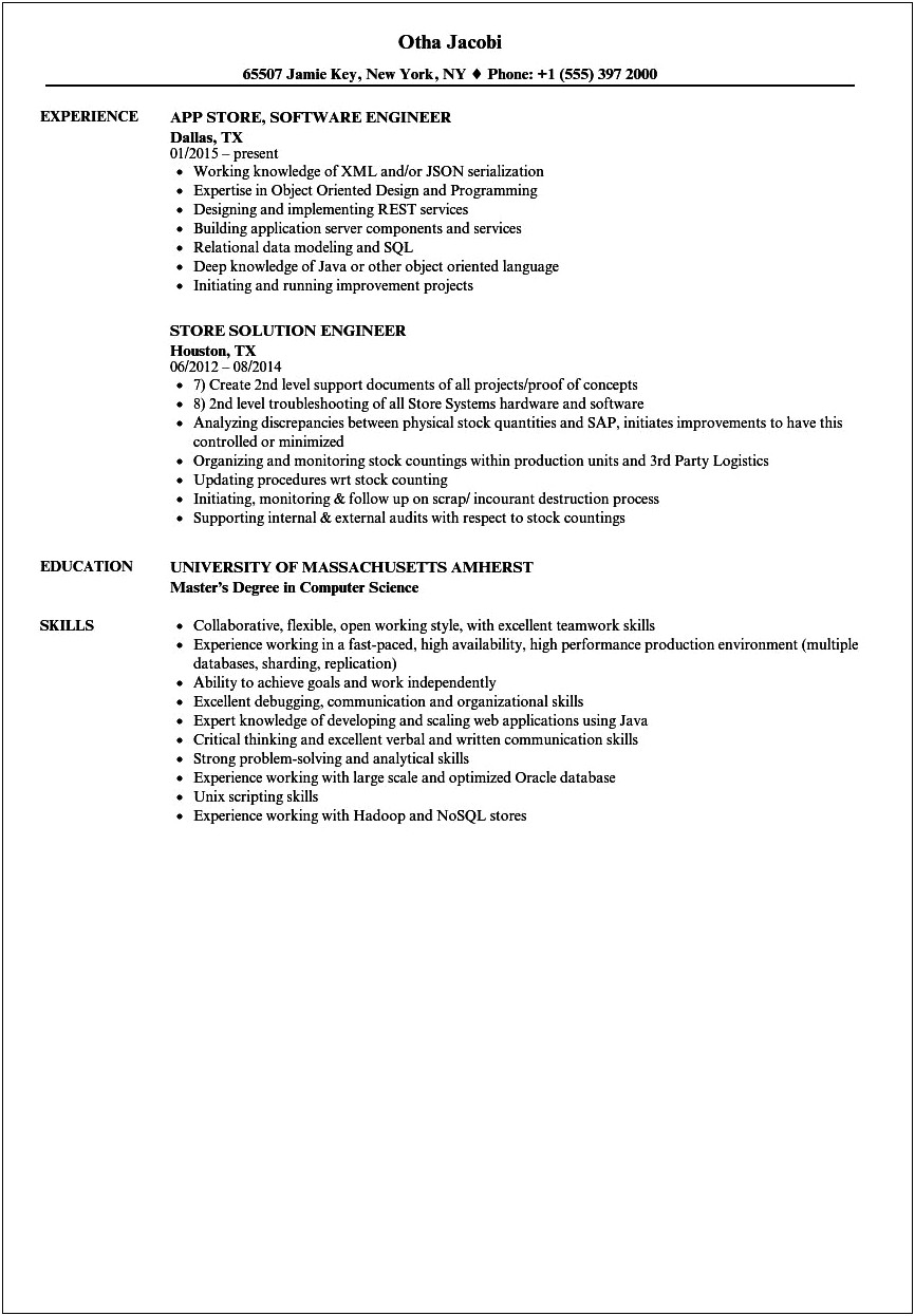 Resume For Job At Apple Store